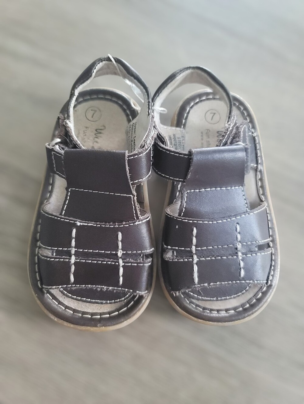 Wee Squeak, Liam Brown Leather Toddler Squeaky  Sandal, Sz 7